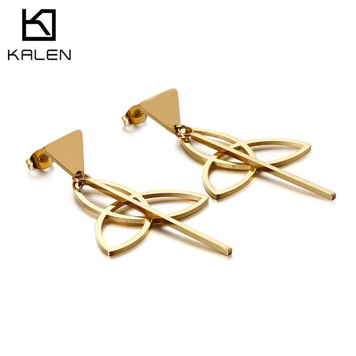 Stainless Steel Geometry Tassel Drop Earrings - kalen