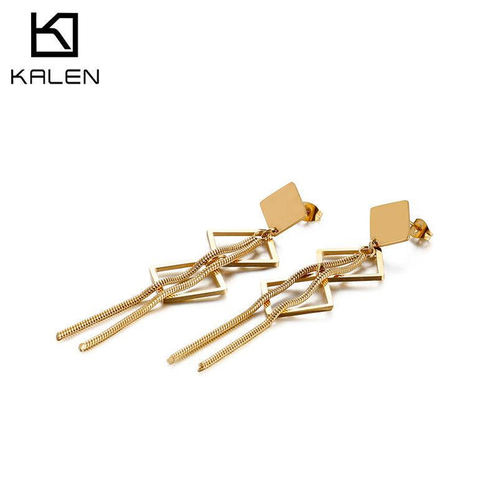 Stainless Steel Geometry Tassel Drop Earrings - kalen