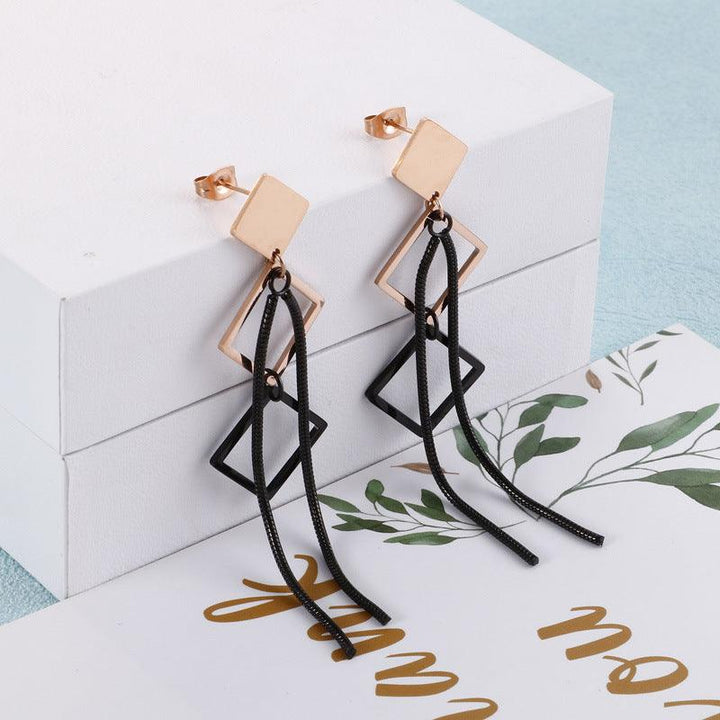 Stainless Steel Geometry Tassel Drop Earrings - kalen