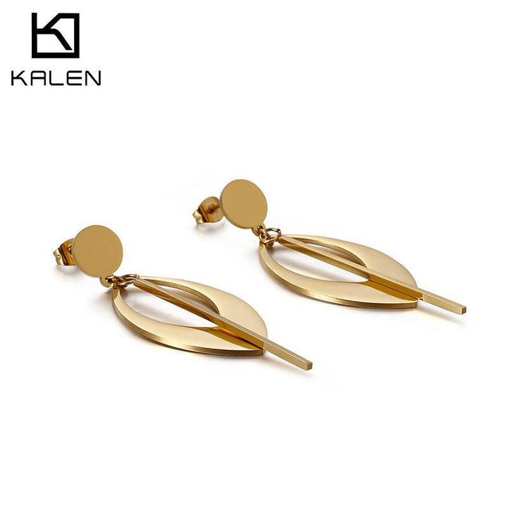 Stainless Steel Geometry Tassel Drop Earrings - kalen