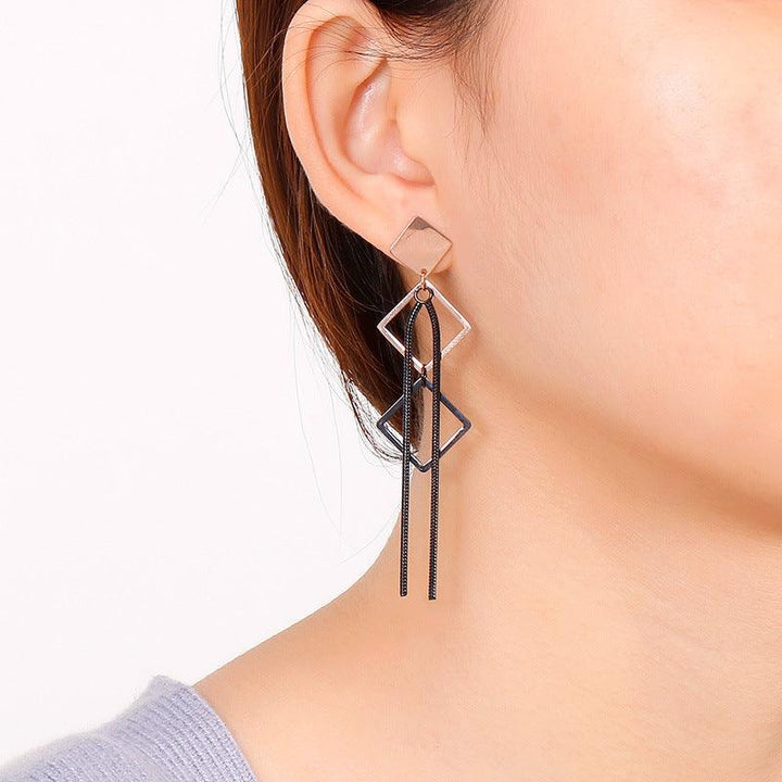 Stainless Steel Geometry Tassel Drop Earrings - kalen