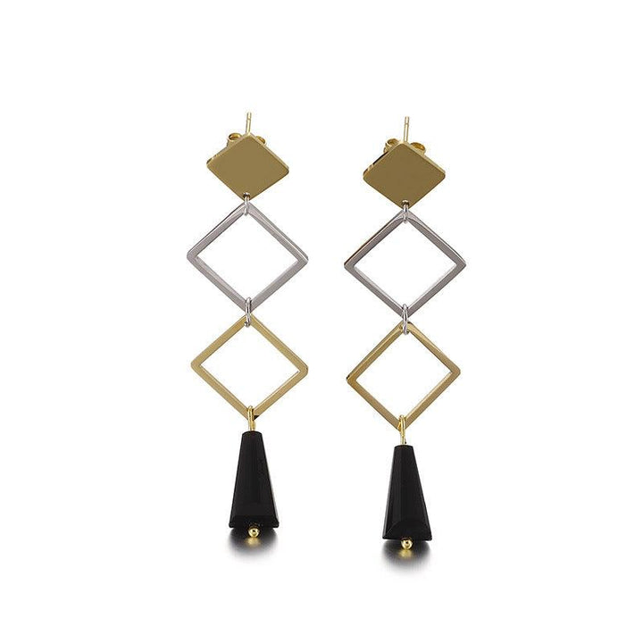 Stainless Steel Geometry Tassel Drop Earrings - kalen