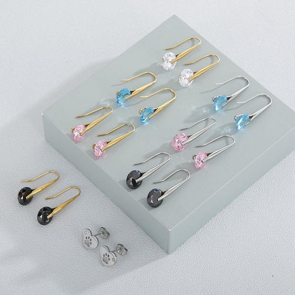 Stainless Steel Glass Drop Earrings - kalen