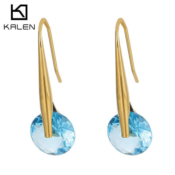 Stainless Steel Glass Drop Earrings - kalen