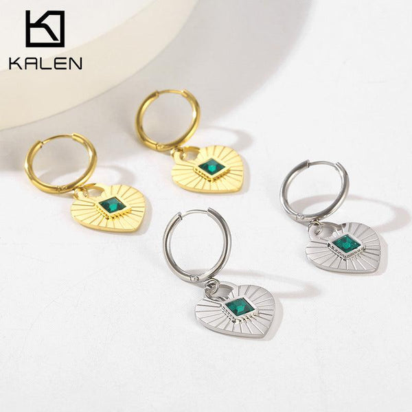 Stainless Steel Heart Crystal Glass Drop Earrings Pendant Necklace - kalen