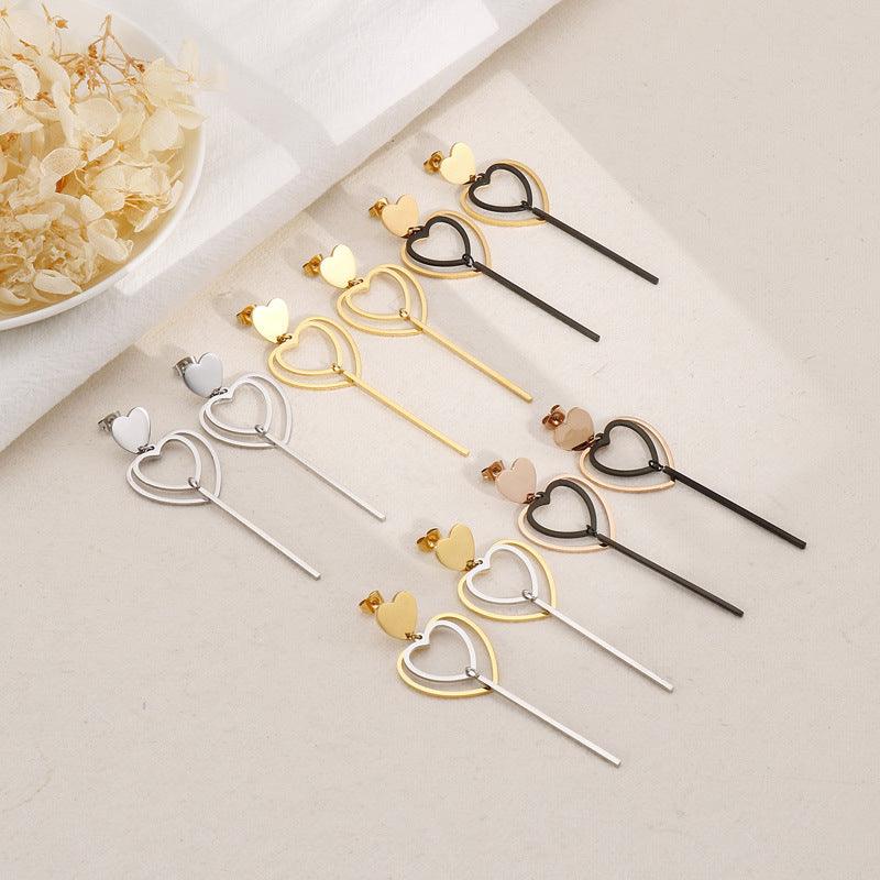 Stainless Steel Heart Drop Earrings - kalen
