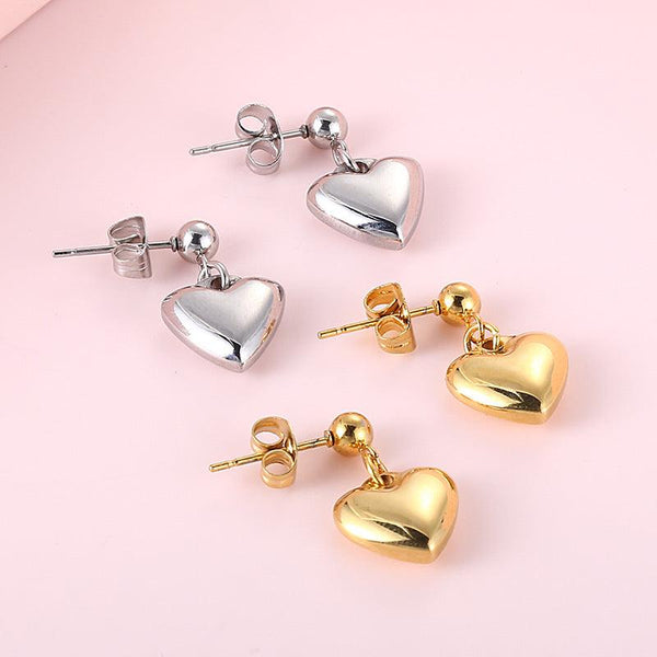 Stainless Steel Heart Drop Earrings - kalen