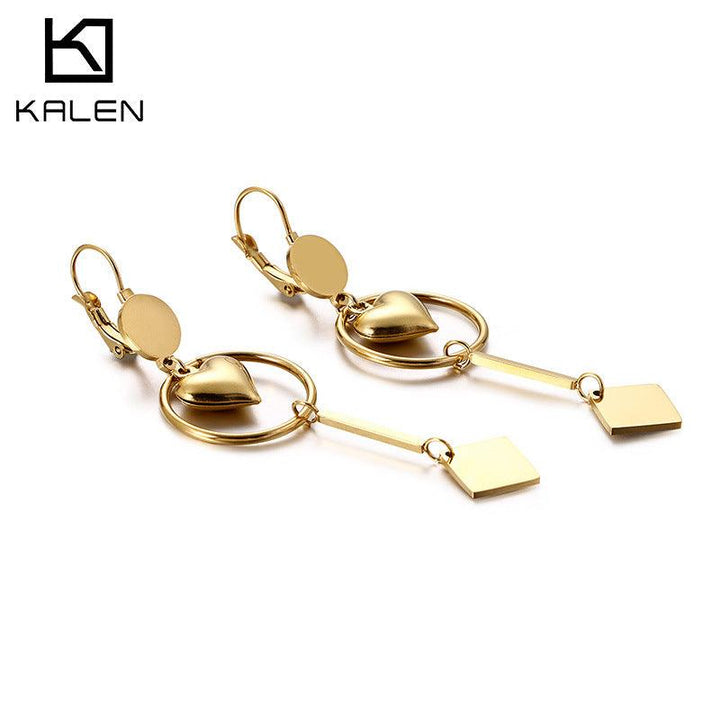 Stainless Steel Heart Drop Earrings - kalen