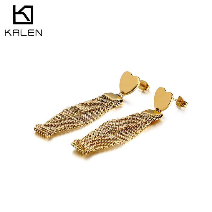 Stainless Steel Heart Drop Earrings - kalen