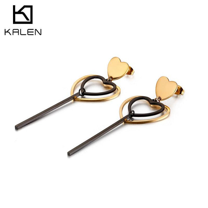 Stainless Steel Heart Drop Earrings - kalen