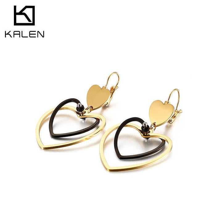 Stainless Steel Heart Drop Earrings - kalen