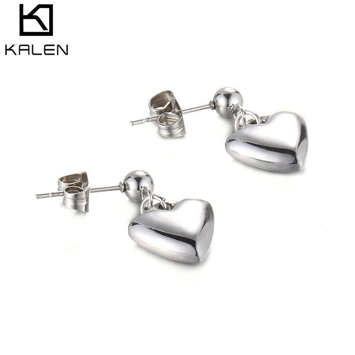 Stainless Steel Heart Drop Earrings - kalen