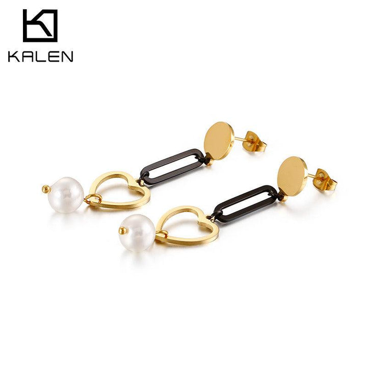 Stainless Steel Heart Drop Earrings - kalen