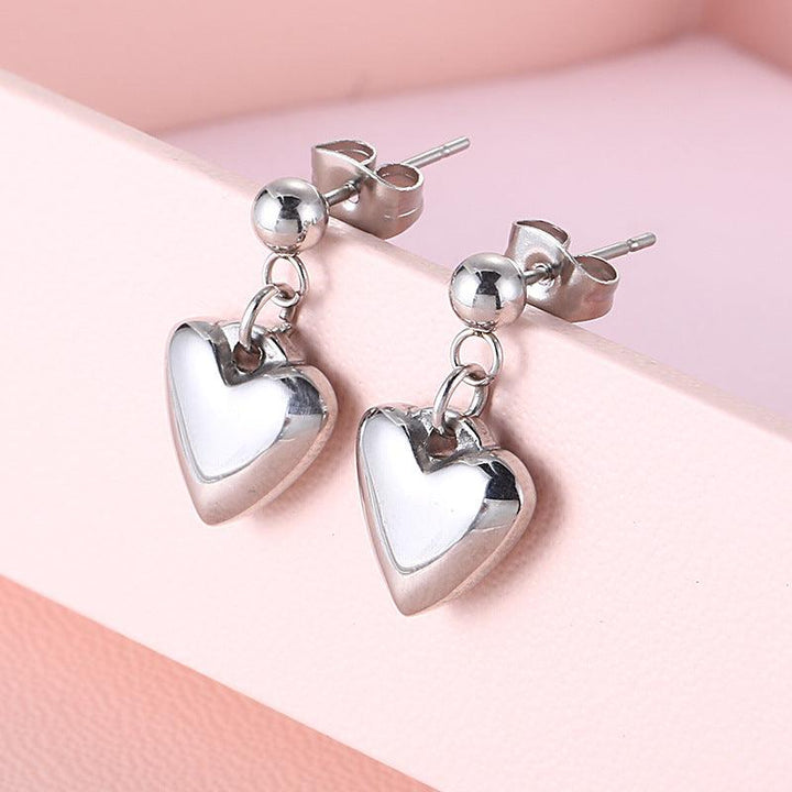 Stainless Steel Heart Drop Earrings - kalen