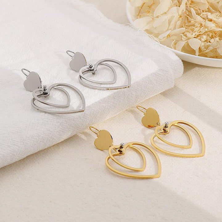 Stainless Steel Heart Drop Earrings - kalen