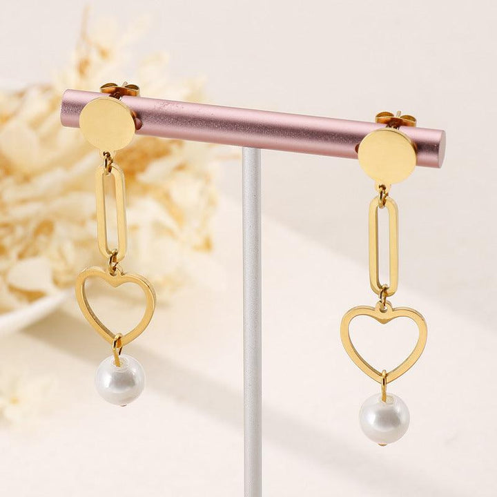 Stainless Steel Heart Drop Earrings - kalen