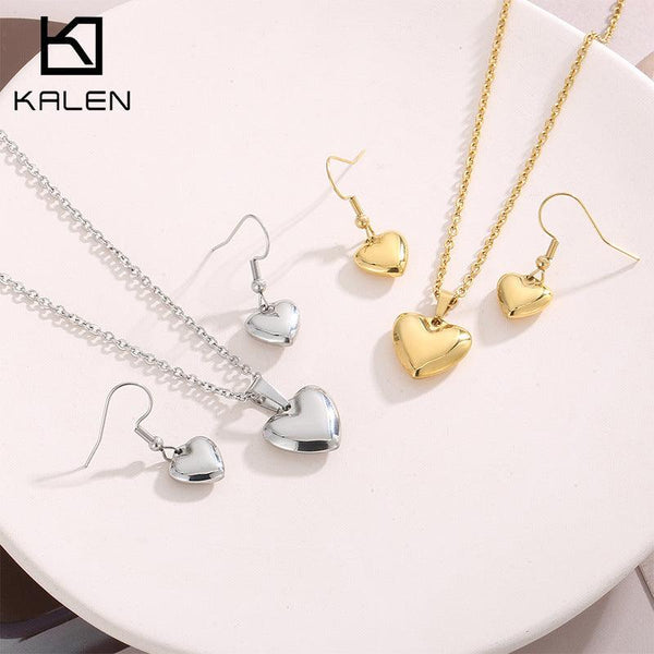 Stainless Steel Heart Drop Earrings Pendant Necklace - kalen