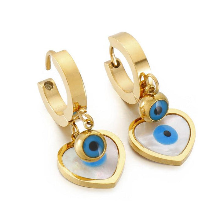 Stainless Steel Heart Enamel Evil Eye Drop Earrings - kalen