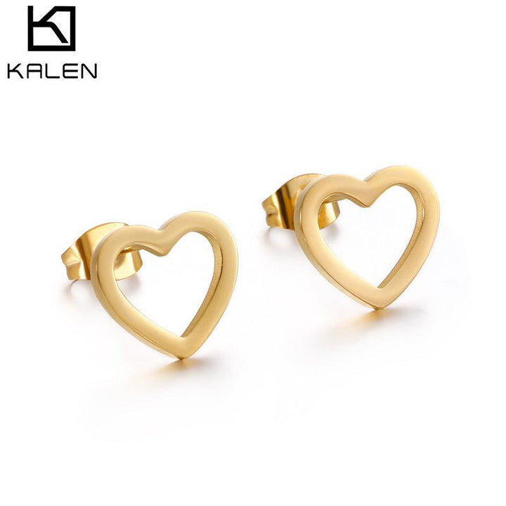 Stainless Steel Heart Shaped Stub Earrings - kalen