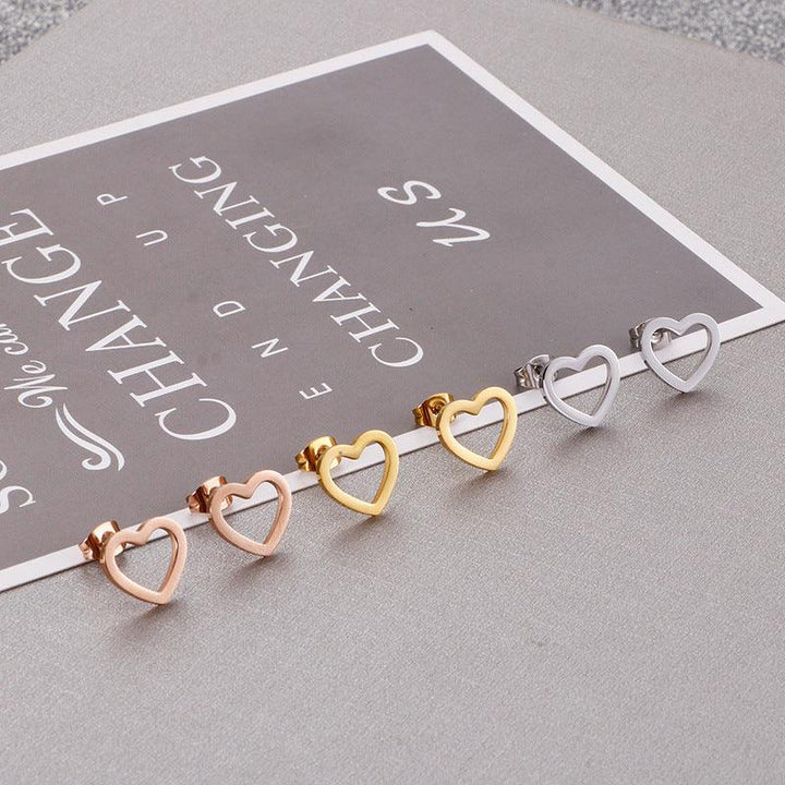 Stainless Steel Heart Shaped Stub Earrings - kalen