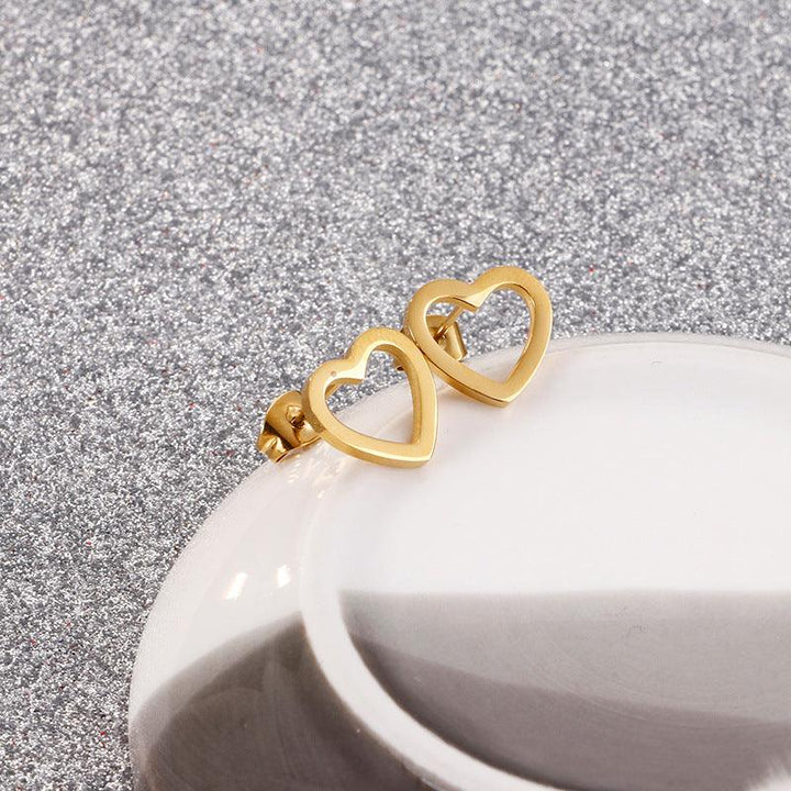 Stainless Steel Heart Shaped Stub Earrings - kalen