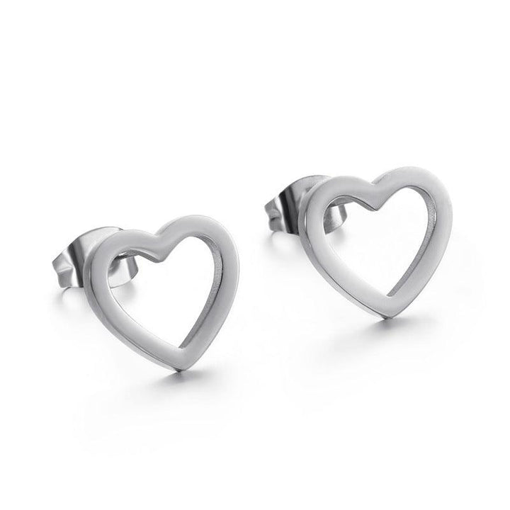 Stainless Steel Heart Shaped Stub Earrings - kalen