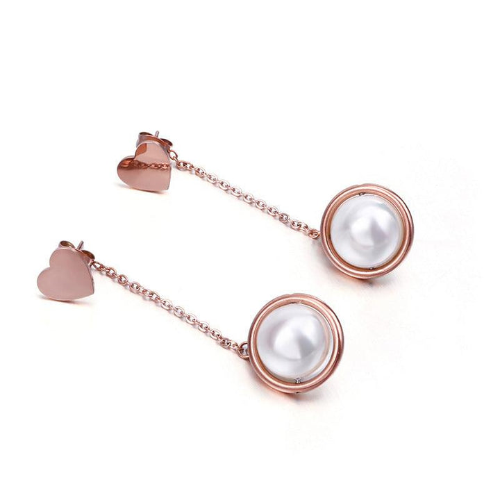 Stainless Steel Heart Start Pearl Drop Earrings - kalen