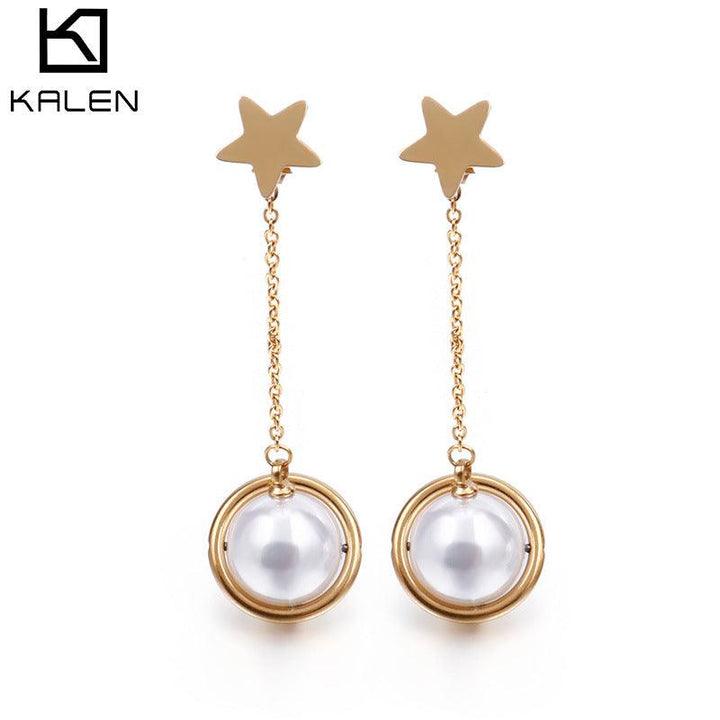 Stainless Steel Heart Start Pearl Drop Earrings - kalen