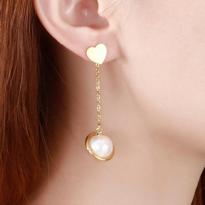 Stainless Steel Heart Start Pearl Drop Earrings - kalen