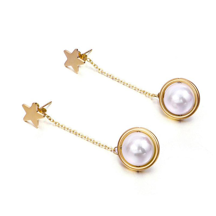 Stainless Steel Heart Start Pearl Drop Earrings - kalen