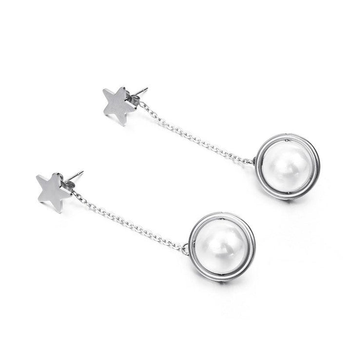 Stainless Steel Heart Start Pearl Drop Earrings - kalen