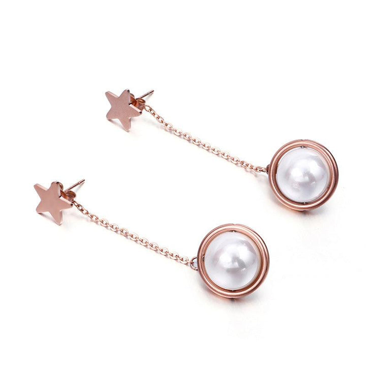 Stainless Steel Heart Start Pearl Drop Earrings - kalen