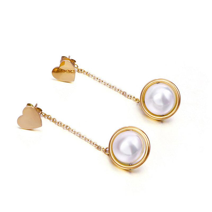 Stainless Steel Heart Start Pearl Drop Earrings - kalen