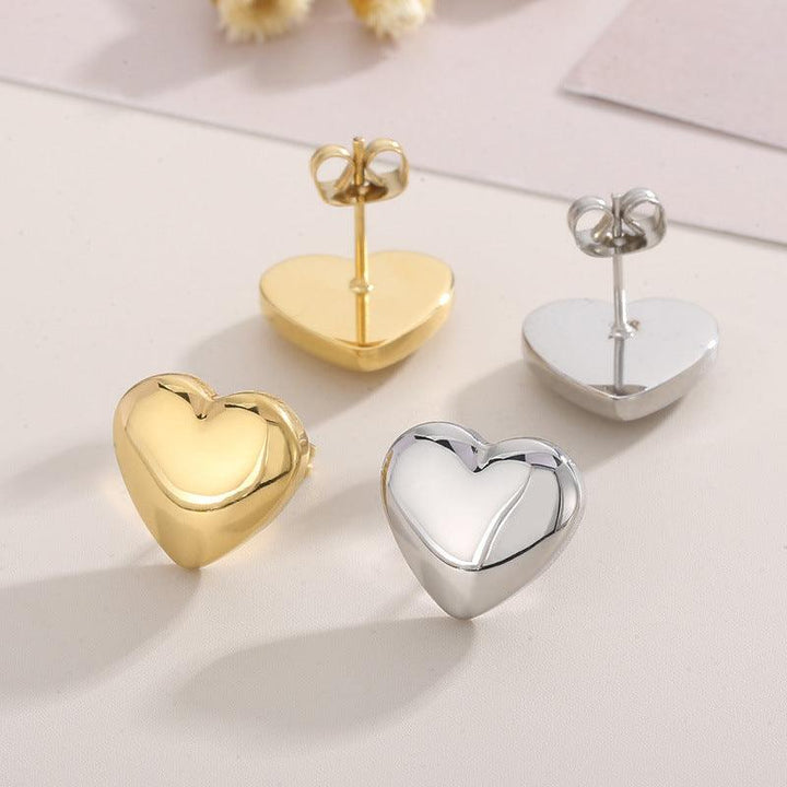 Stainless Steel Heart Stub Earrings Heart Charm Pendant Necklace Set - kalen