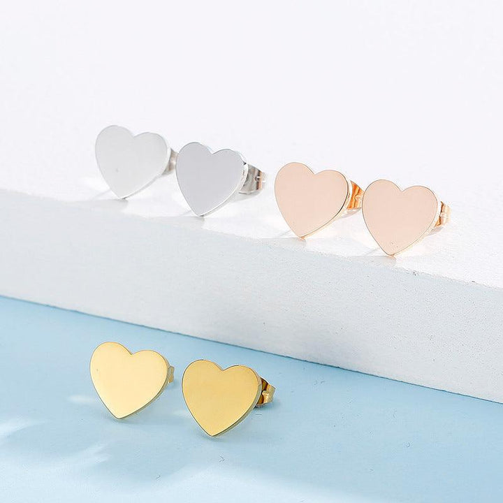 Stainless Steel Heart Stub Earrings Heart Charm Pendant Necklace Set - kalen