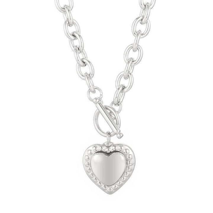 Stainless Steel Heart Stub Earrings Heart Charm Pendant Necklace Set - kalen