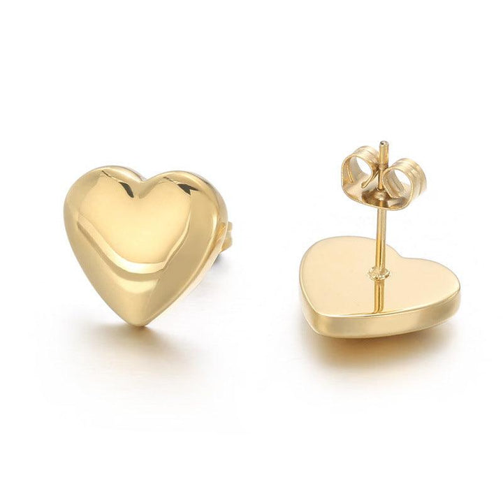 Stainless Steel Heart Stub Earrings Heart Charm Pendant Necklace Set - kalen