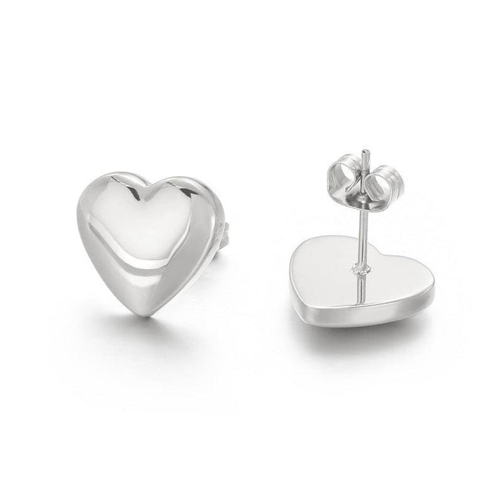 Stainless Steel Heart Stub Earrings Heart Charm Pendant Necklace Set - kalen