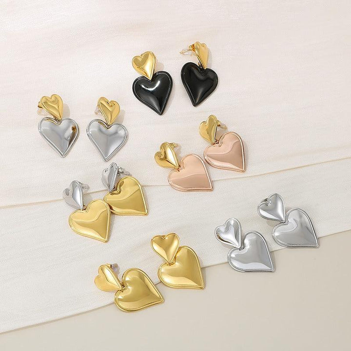 Stainless Steel Heart Stub Earrings Heart Pendant Necklace set - kalen
