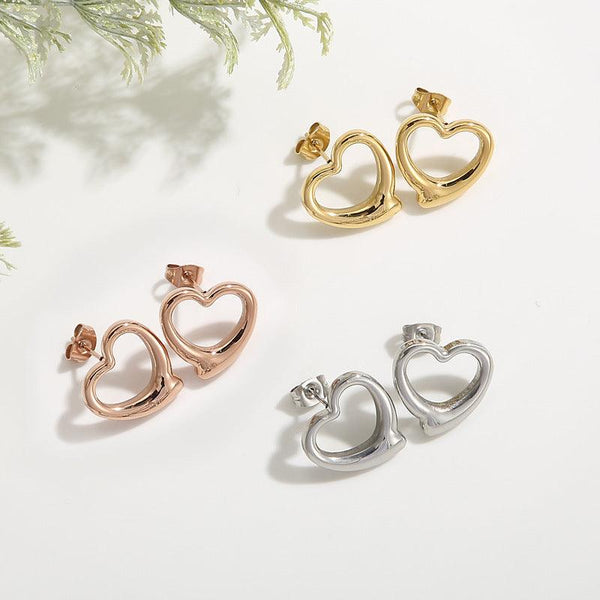 Stainless Steel Heart Stub Earrings - kalen