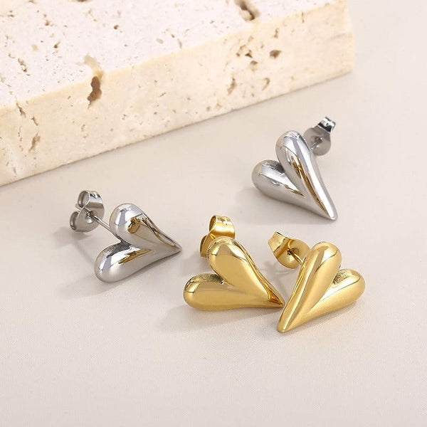 Stainless Steel Heart Stub Earrings - kalen