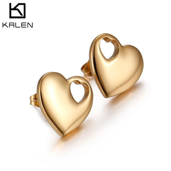 Stainless Steel Heart Stub Earrings - kalen