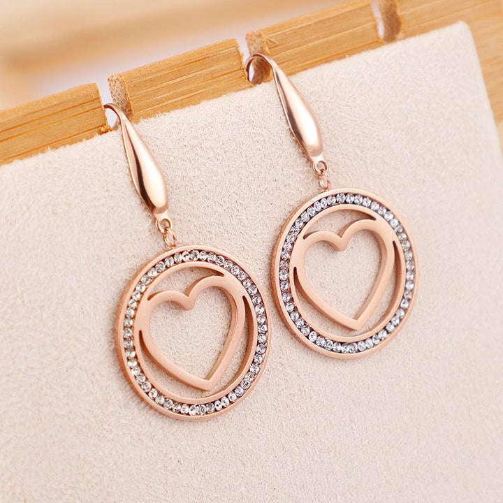 Stainless Steel Heart Zircon Drop Earrings - kalen