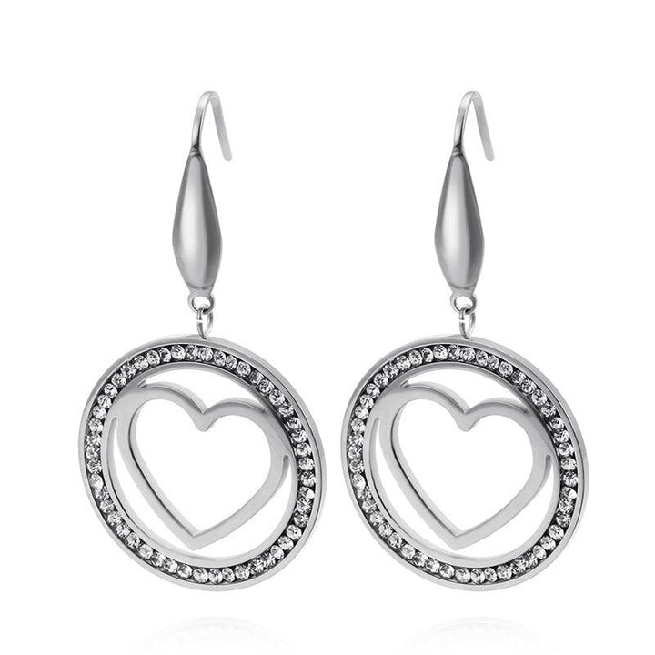 Stainless Steel Heart Zircon Drop Earrings - kalen