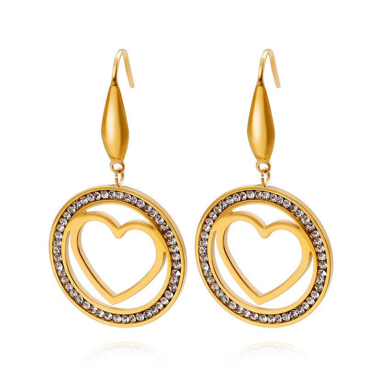 Stainless Steel Heart Zircon Drop Earrings - kalen