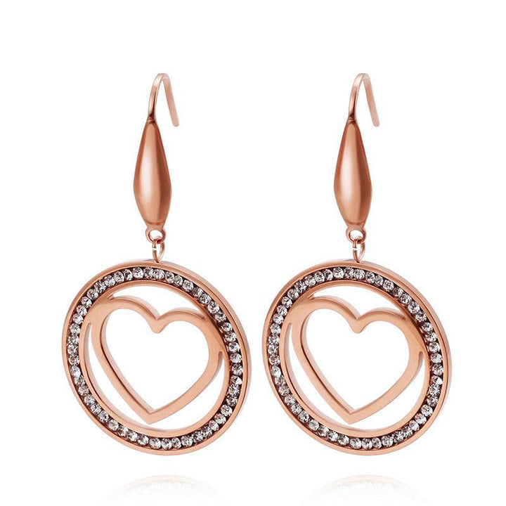 Stainless Steel Heart Zircon Drop Earrings - kalen