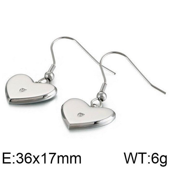 Stainless Steel Heart Zircon Drop Earrings Pendant Necklace - kalen