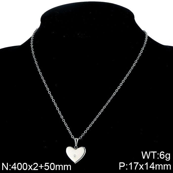 Stainless Steel Heart Zircon Drop Earrings Pendant Necklace - kalen