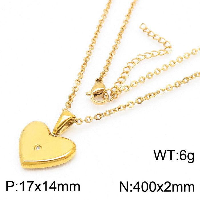 Stainless Steel Heart Zircon Drop Earrings Pendant Necklace - kalen