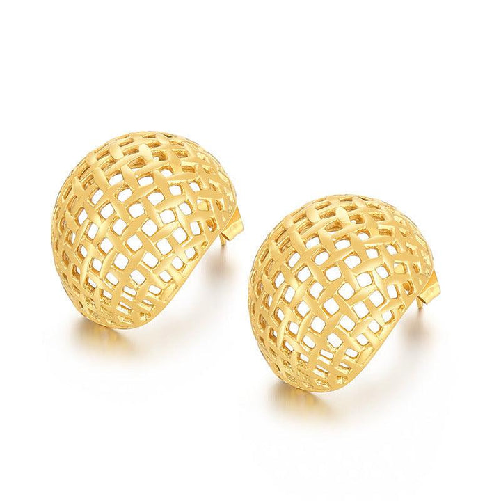 Stainless Steel Hollow Basket Stub Earrings - kalen